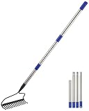 Garden Rake, 5FT Heavy Duty Bow Rake with Sectional Adjustable Handle, 14 Metal Tines Metal Head Gar