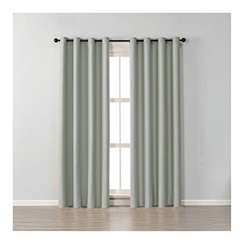 Grewod Cortinas Salon Termicas Color Sólido Gris Claro, 86 x 183 CM, con Ojales, Algodón, Cortina 2 Piezas Opaca