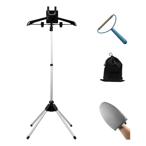 Foldable Clothes Steamer Stand with Adjustable Height & Ironing Gloves – Universal Garment Steamer Rack Compatible with Most Steamers, Portable Hanging Rack for Easy Steaming and Storage (Black)