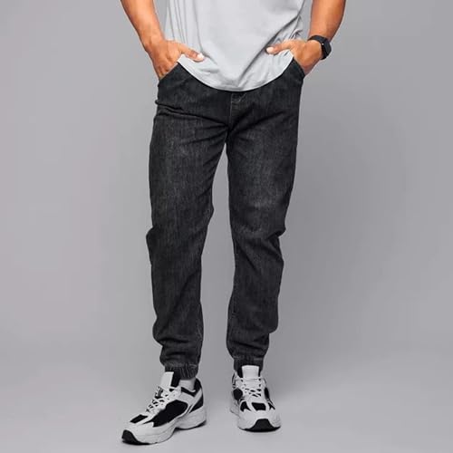 DGHM-JLMY Mens Elastic Waist Jeans High Waist Drawstring Denim Sweatpants Casual Regular Fit Denim Pants Joggers Jean3