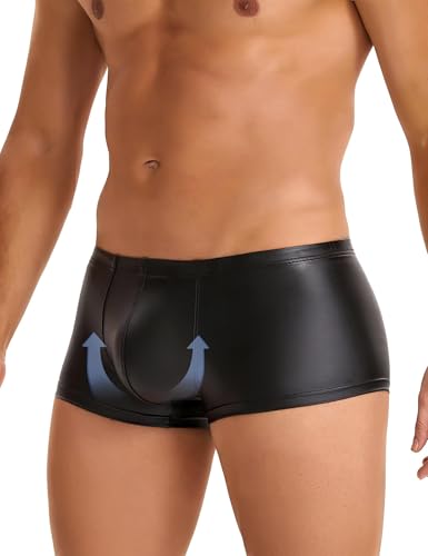 ohmydear Boxer Homme Sexy en Simili Cuir avec Ceinture Élastique Boxers Hipster Ajustés Caleçon Grande Taille Club Libertin sous-Vêtements Tenue Sissy...