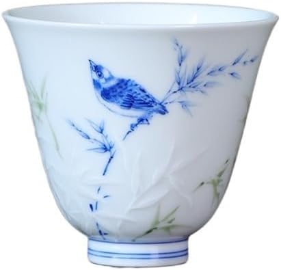 Tea Cup Hand-Painted Host, Scented, Blue and White Bamboo Pattern, Single Emerald Flower, Underglaze Colored Soaking Container