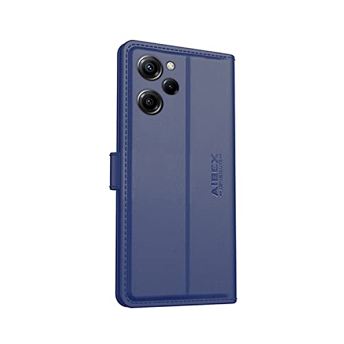 Image of AIBEX Poco X5 Pro 5G Flip Cover Leather Finish | Inside TPU with Card Pockets | Wallet Stand | Complete Protection Flip Case Blue
