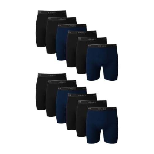 Hanes Men's Boxer Brief Underwear Pack, Cotton Boxer Briefs, Moisture-Wicking, Assorted Solids, 12-Pack