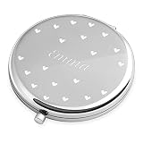 Maveron Silver Personalized Compact Mirror for Woman - Cosmetic Bag Accessory for Girl - 2.6 x 2.6 x