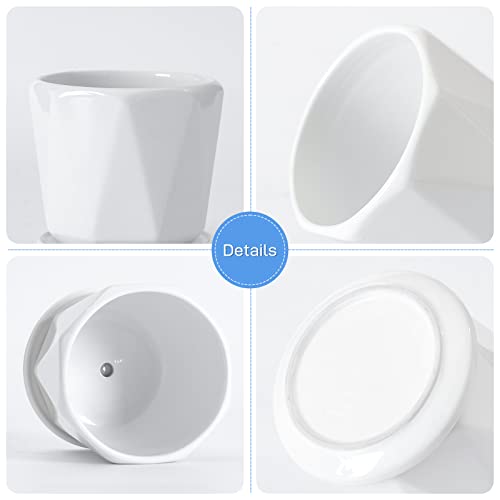 Octagon Ceramic Plant Pots - Indoor White Flower Planter Set With Drainage Holes, 6.7/5.5/4.7 Inch, Modern Decorative Planter Outdoor For Succulents Snakes And Herb #TOP5