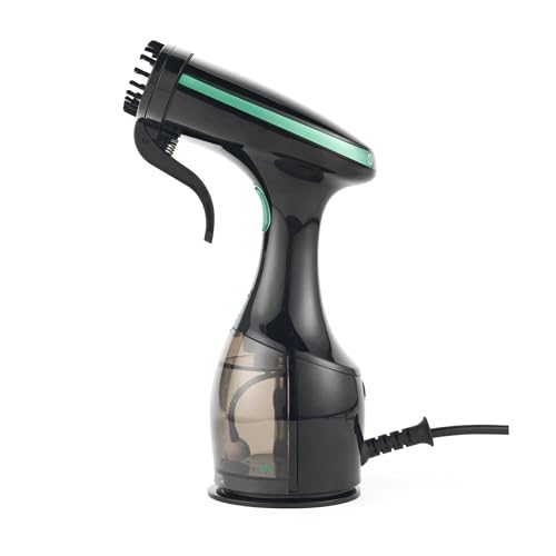 Salter SAL0932 Portable Clothes Steamer, Handheld Garment And Upholstery Crease Remover, Great for Steaming, Refreshing and Sanitising Fabric Types, 1500 W, Black and Green