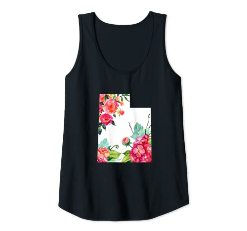 Mujer Utah Vintage Rose State Map Orgullo Patriótico Floral Utah Camiseta sin Mangas
