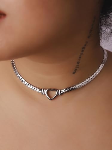 Sacina Heart Choker, Stainless Steel Necklace, Choker Necklaces for Women, Chunky Heart Necklace, Valentine Gift, Christmas Jewelry Gift2