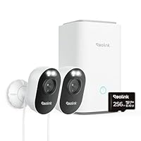 Reolink 2K Überwachungskamera Set Aussen mit Home Hub, Farbnachtsicht, 2,4/5GHz Dualband WLAN, Intelligente Erkennung, Zentrale Verwaltung & Kostenloser lokaler Speicher, Lumus Plug-in 2-Kamera-Set