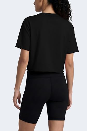 JINKESI Women's Loose Workout Crop Tops Casual Short Sleeve Drop Shoulder T-Shirts Basic Loose Yoga Running Tees Black-S — view 2