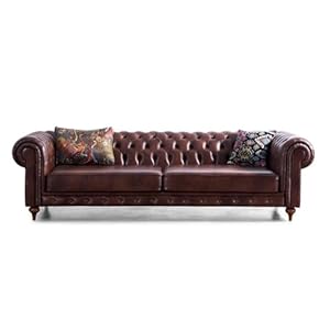 ZenXhome Klassieke Chesterfield-bank van echt leer, tijdloze elegantie, getuft leer, opgerolde armen – luxe bank in vintage stijl voor elegante woonkamers – handgemaakt – Chesterfield-bank