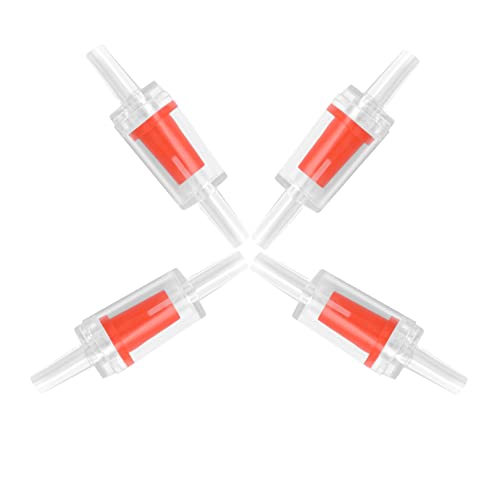 4pcs Aquarium Check Valves for Common Air Pumps,Aquarium Air Pump Check Valves Red Clear Plastic One Way Non-Return Check Valve AquariumAir Pump Accessories for Airline Tubing Fish Tank(4mm)