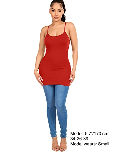 Image of Long Cotton Camisole Tank Tops for Women | Basic Braless Layering Tops with Adjustable Spaghetti Straps