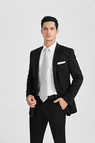 Image of HISDERN Mens Dress Shirt with Tie Pocket Square Set Classic Button Down Shirt Matching Tie Long Sleeve Shirts