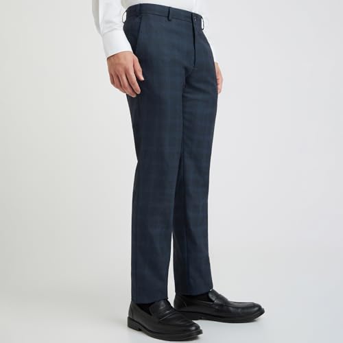 Image of Raymond Men Slim Fit Checks Pattern Polyester Blend Flat Front Formal Trouser