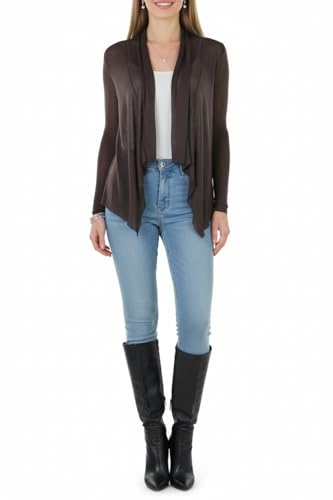 Image of ToBeInStyle Womens Open Front Long Sleeve Lightweight Asymmetrical Draped Cardigan with Side Pockets