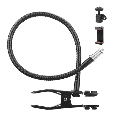JEBUTU Webcam Stand Camera Mount with Phone Holder& Rotatable Ball Head, 25 Inch Flexible Cell Phone Stand Desk Mount Camera Stand Gooseneck with 1/4