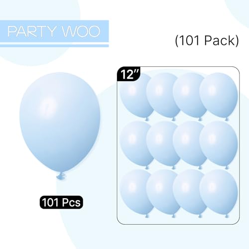 Image of PartyWoo Baby Blue Balloons 101pcs 12 Inch Light Pastel Sky Aqua Blue Balloons for Graduation Baby Shower Gender Reveal Weddings Easter Birthday Bachelorette Anniversary Party Decorations Blue-Q13