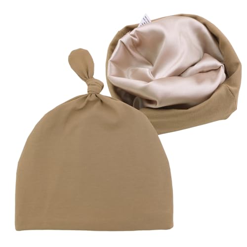 Image of Silky Satin Lined Newborn Hat Hair Care Knot Beanie Hats for Infant Baby Boys Girls Caps 0-6 Months