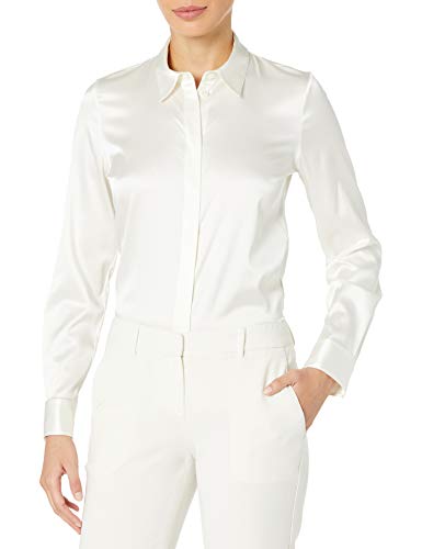 Theory Women's Classic Fitted Shirt, Ivory, Large #TOP23