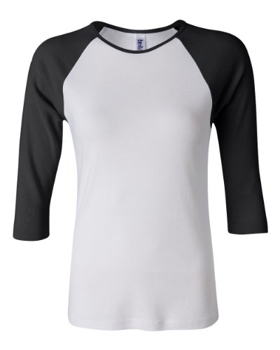 Bella Canvas- Camiseta de mangas 3/4 para chica/mujer, White/Black, Large