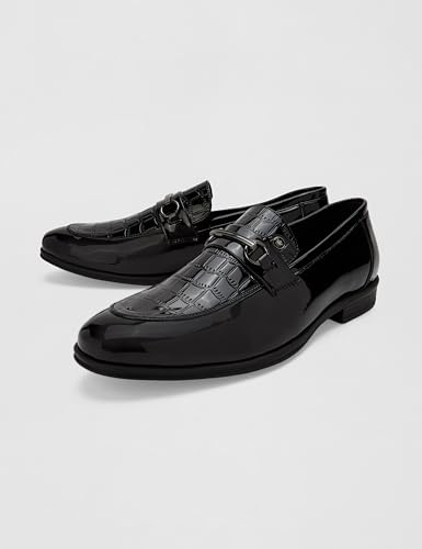Image of Louis Philippe Men Patent Leather Breathable Lining Material Anti Slip with Heel TPR Sole Formal Slip-on Shoes