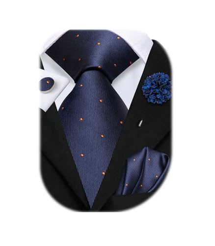 Image of Hi-Tie Mens Paisley Floral Striped Ties Set Silk Necktie and Lapel Pin for Men Pocket Square Cufflinks Set Business Wedding