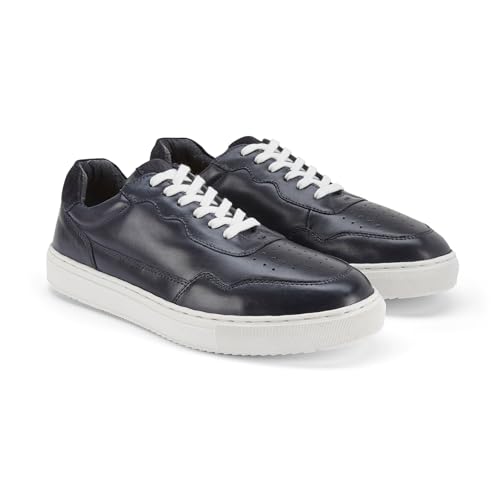 Image of Silver Street London Spinney Mens Trainers Premium Leather Classic Casual Shoes Extra Padded Comfort Sneakers for Men, Navy, UK 8