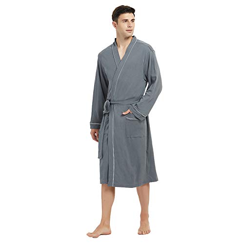 U2SKIIN Mens Cotton Robe Lightweight Knit Bathrobe(Iron Gray, S/M)
