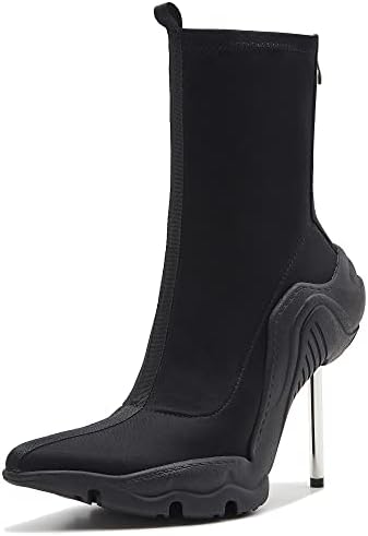Tsrenlmln Women's Ankle Boots High Heel Boots for Women Stiletto Heel Boots Fashion Pointed Toe Ankle Booties for Women Womens Elastic Fabric 8cm Heel Pull-On High Heel Booties Black Boots for Women 8 IN
