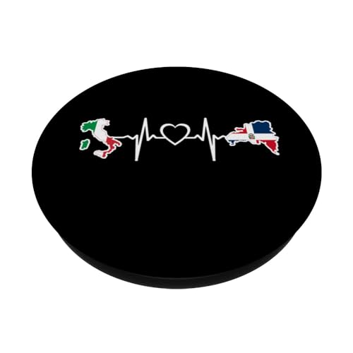 Dominican Italian Heartbeat Italy Flag Heritage PopSockets Swappable PopGrip, Black - Image 2