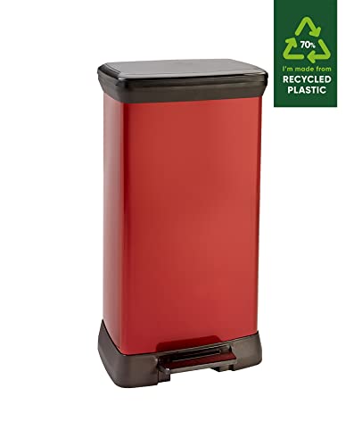 CURVER Metal Effect 70% Recycled Kitchen Pedal Touch Deco Bin 50 Litres - Red