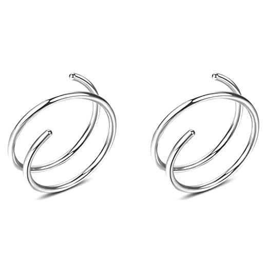 KWUNCCI Double Hoop Nose Ring for Single Piercing 20G Surgical Steel Spiral Nose Rings Hoops Double Nose Ring for Women Men Nose Piercing Jewelry - 8 10mm - Silver Black Gold Rose Gold Rainbow
