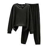 [Raineed] 【TVで話題 即納】リカバリーウェア 上下セット ブラック 温活パジャマ ルームトレーナー＆スウェットパンツ 疲労回復 血行促進 睡眠の質向上 あったか 保温 防寒 薄いのに暖かい 洗える 丸首 インナー スポーツ