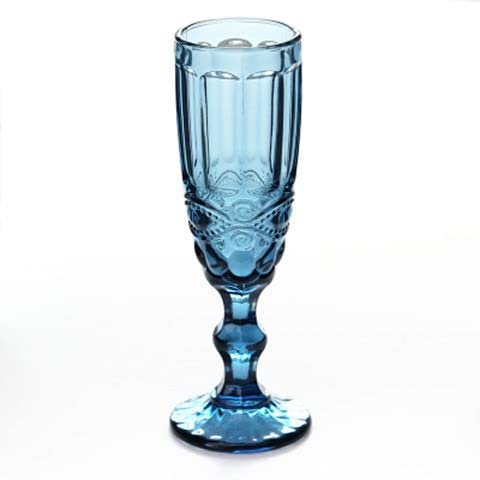 ZHANGWING Coffe Mug Vintage Color Embossed Champagne Glass Creative Small Juice Glass Water Glass Goblet Household Thick Red Wine Glass Wine Set (Capacity : 150ml, Color : 1pcs rectangle blue)