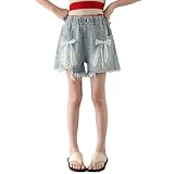 Girls Jean Shorts Pearl Bownot Ripped Distressed Cute...