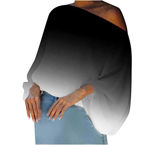 JSijepa Haut décontracté et élégant à manches évasées et asymétrique, chemisier dégradé pour femme, coupe ample, manches longues, hauts de sortie pour femme, Royaume-Uni, Noir , L Cover