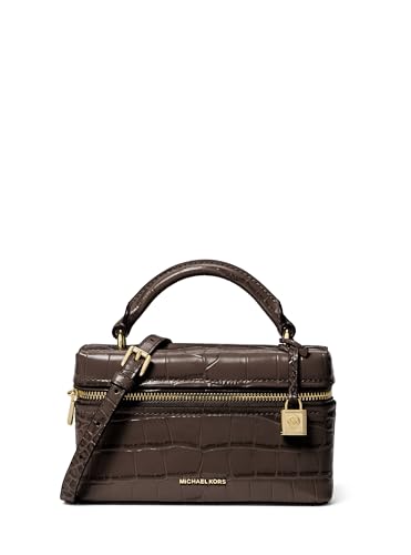 Michael Kors Jana Extra Small Top Handle Crossbody Bag, Gold-Tone Hardware/Crocodile Embossed Leather/Chocolate