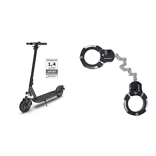 Odys NEO e100 Faltbarer E-Scooter & Master Lock Handschellenschloss - Fahrradschloss [9 Bindeglieder - 55 cm] [Zertifiziert] 8290EURDPRO – Schwarz