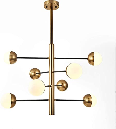 Chandelier Sputnik doré à 8 globes en verre pour salon