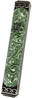 Art Glass Mezuzah, Easy Mount Indoor or Outdoor Weatherproof Metal Case Gift Box and Non-Kosher Scroll Included Hand Made in USA Guaranteed for Life! (Marbled Green White)
