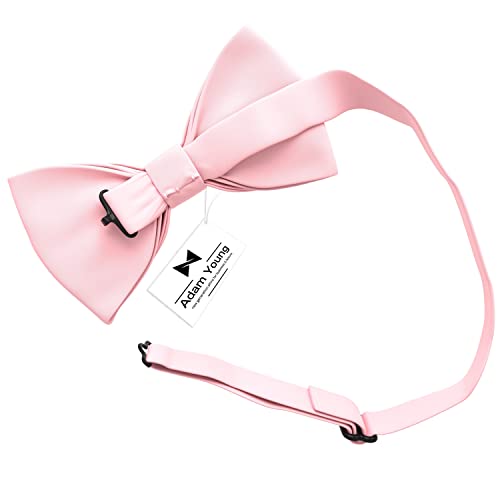Adam Young Boy's Blush Rose Pastel Bow Tie Pre-Tied Style Formal Satin Classic Bowtie For Tuxedo Faux Silk (Medium, Pink) #TOP2