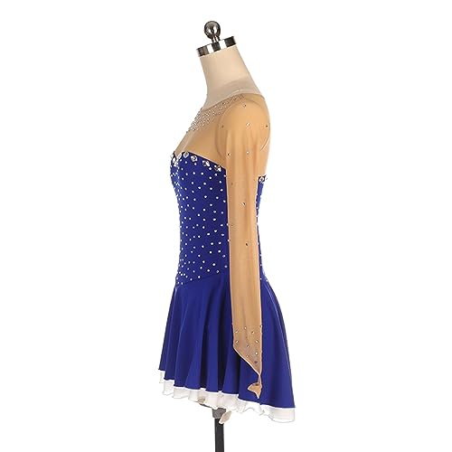 Vestido de patinação artística, mangas elegantes com painéis de strass na ponta dos dedos Competição