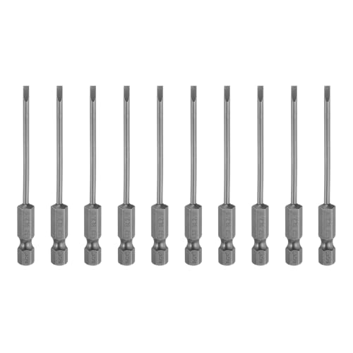 sourcing map 10pcs SL2.5 Magnetic Slotted Screwdriver Bits 2.5mm S2 Steel Flat Head Screwdriver Bit 1/4 Hex Shank Industrial Grade Screw Driver Drill Bits 3 Long for Remove Fastening Screws