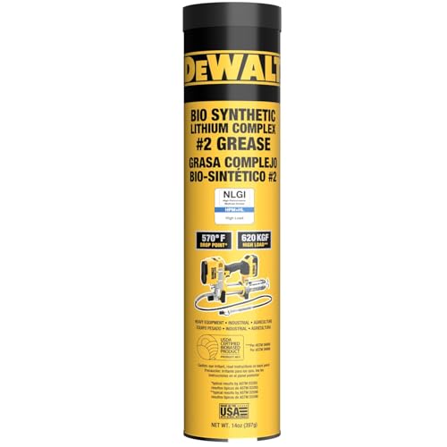 DEWALT Biosynthetic Lithium Complex #2 Grease - USDA Certified Industrial Grade CV Joint & Wheel Bearing Grease for High-Load, High-Temp Use in Construction, Agriculture - 14 oz