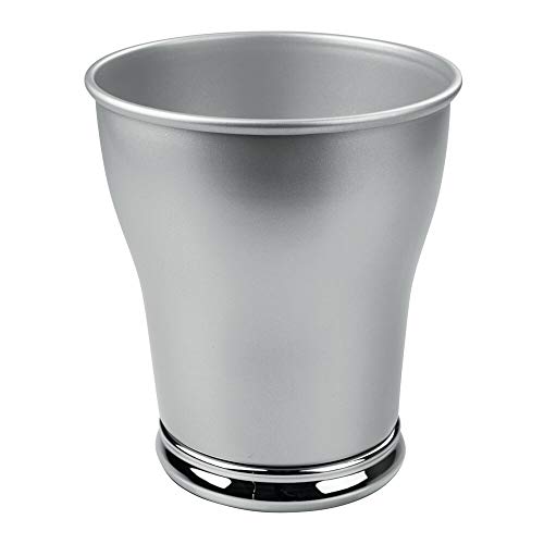 mDesign Decorative Metal Small Trash Can Wastebasket, Garbage Container Bin - for Bathrooms, Powder Rooms, Kitchens, Home Offices - Modern Curved Design - Pearl Silver/Chrome
