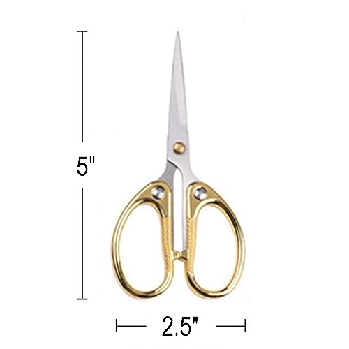 5" All Stainless Steel Office Scissors,Ultra Sharp Blade Shears,Sturdy Sharp Scissor for Office Home School Sewing Fabric Craft Paper Multipurpose Scissors Gold