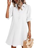 Zeagoo Vestido camisero casual de manga corta con volantes para mujer, vestido de verano de gasa con botones y bolsillos, blanco, XXL