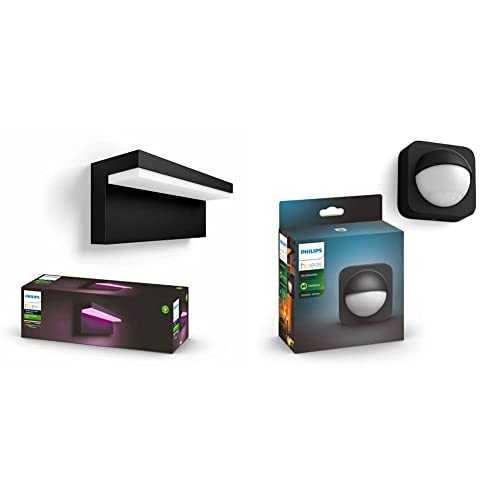 Image of Philips Hue Nyro White and Colour Ambiance LED Smart Outdoor Wall Light for Garden, Patio.Compatible with Alexa, Google Assistant and Apple HomeKit + Outdoor Motion Sensor